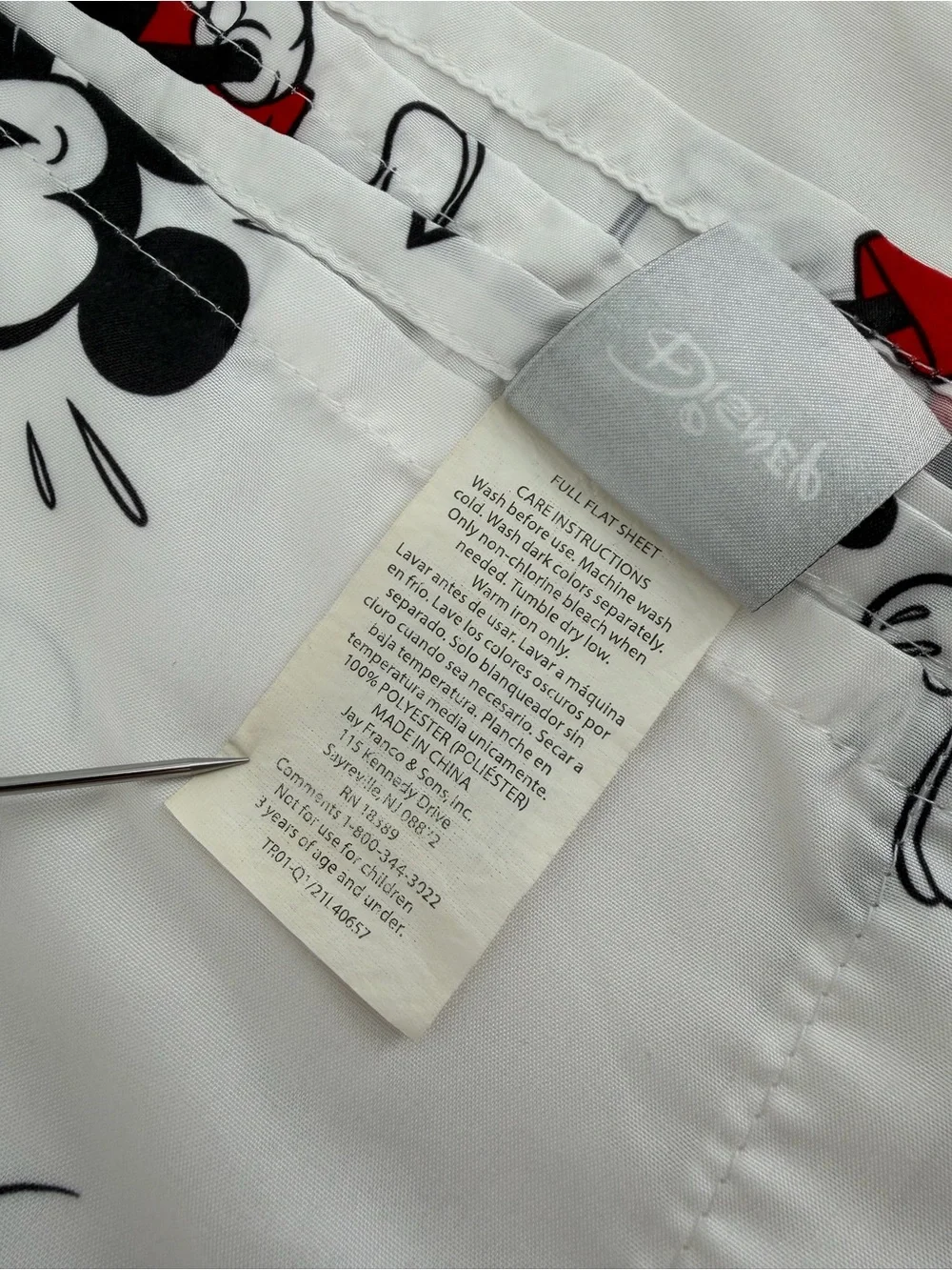 Disney Mickey Mouse Full Bed Sheet Set 4 Piece White Red Gray Striped